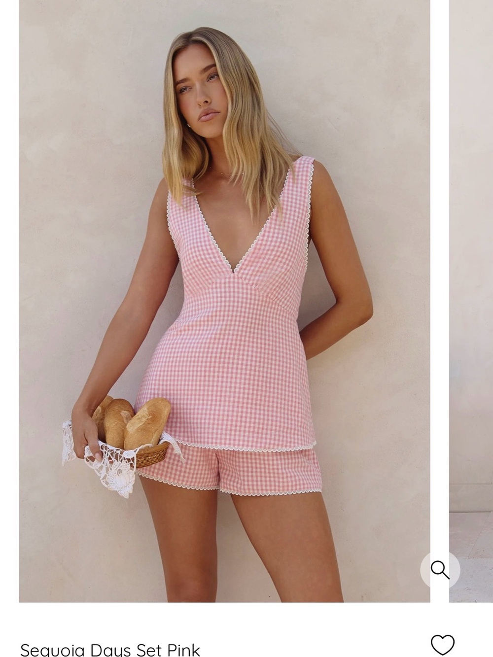 Fortunate One Pink Gingham Top and short set with Scalloped Trim
